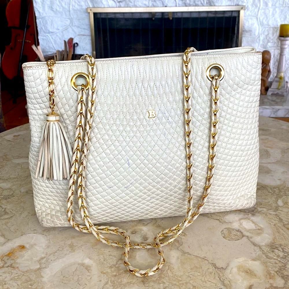 Bally Vintage Quilted Leather Shoulder Bag with Tassel Strap Chain Authentic